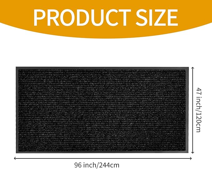fani Heavy Duty Large Outdoor Indoor Entrance Black Doormat Waterproof Low Profile Entrance Rug Front Door Mat Patio Anti-Skid Rubber Back, 48x96 inch (Black)
