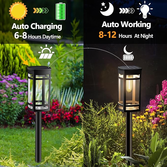 8 Pack Solar Lights Outdoor Waterproof for Garden Pathway Walkway Driveway Yard Lawn Decorative Landscape Lighting. (Warm White Light, 8)