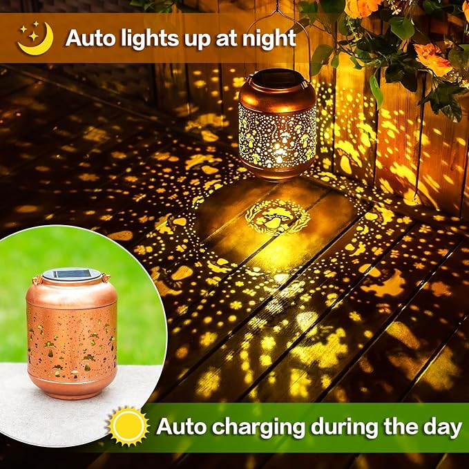 2 Pack Mushroom Solar Lanterns Outdoor Waterproof Hanging Solar Lights Mushroom Gifts for Women Men Mom Metal Decorative LED Outdoor Lanterns for Patio,Lawn, Landscape, Garden Decor, Yard Decoration