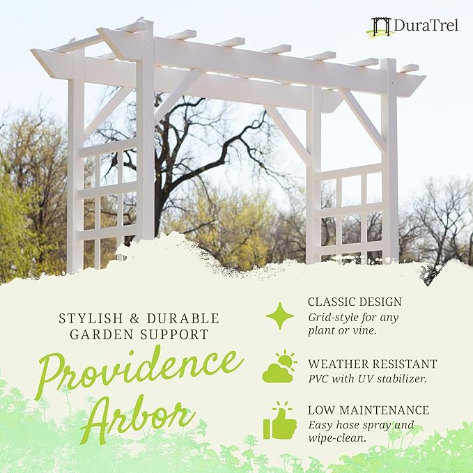 Dura-Trel PVC Garden Arbor, Arch Support for Climbing Plants, Providence, White, 64" x 85"