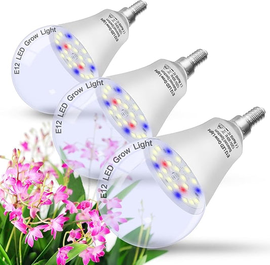 E12 Candelabra Grow Light Bulbs for Indoor Plants Full Spectrum,Small Base Grow LED Lamp Bulb 10W with Balanced Spectrum 5000K Red Blue for Seeds Greens Laboratory,School,Greenhouse, Hydroponic,3Pack