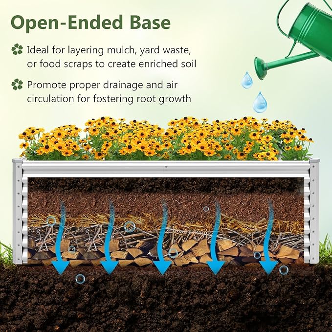 Giantex 6x3x2ft Raised Garden Bed, Large Metal Elevated Rectangular Planter Bed, 271 Gallon Capacity, Outdoor Planting Garden Box for Vegetable Flower Herb Grow (Silver)