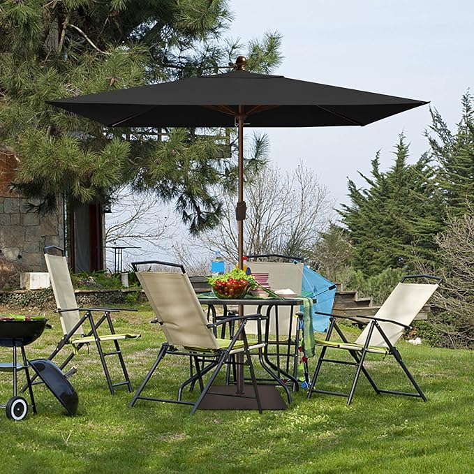 EliteShade USA 10-Year-Non-Fading 6.5x10FT Rectangular Market Umbrella Patio Umbrella Outdoor Table Umbrella with Ventilation, Black