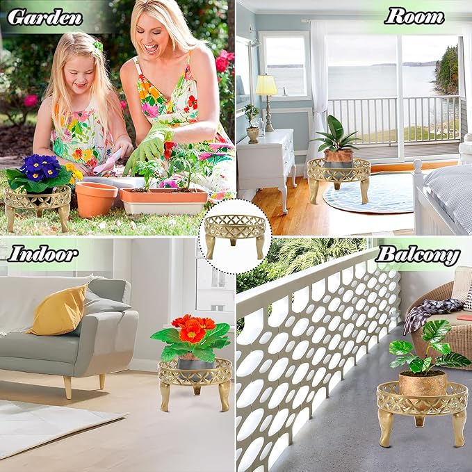 Gold Plant Stand, Metal Plant Stands Outdoor, Anti-Rust Iron Planter Stands for Indoor Plants, Round Flower Pot Stands Plant Shelf, Display Shelves Potted Plant Holders for Home Patio Decor
