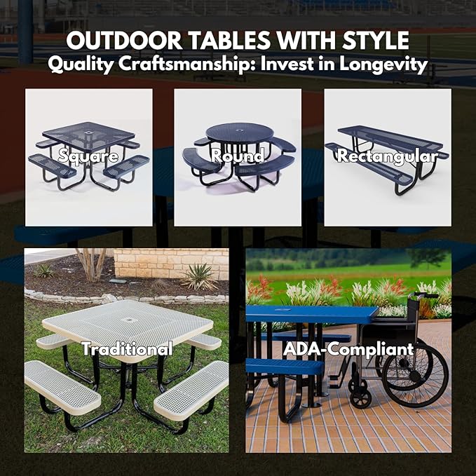 Heavy-Duty Portable Outdoor Picnic Table, Thermoplastic Coated Expanded Metal Commercial-Grade Patio Dining Furniture Made in America (8ft Rectangular, Textured Copper)