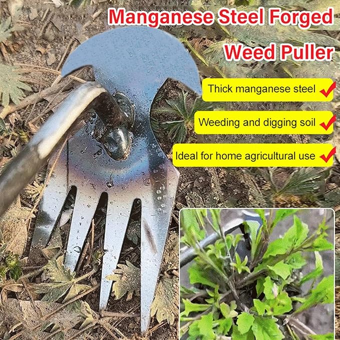 Amposei Weeding Artifact Uprooting Weeding Tool, Multifunctional Weeder, Hand Weeder Tool, Stand Up Weed Puller Tool with Handle for Garden Yard Farm Weed Removal (20in, Metal Handle)