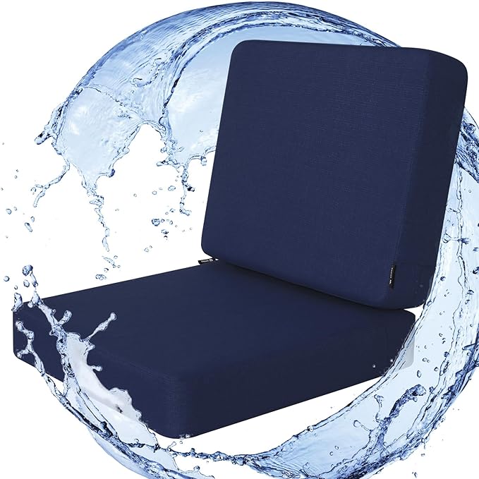 Favoyard Outdoor Deep Seat Cushion Set, 22 x 22 Inch Rainproof & 3-Year Fade Resistant Patio Furniture Cushions, Removable Seat Bottom & Back Cushion Covers with Ties for Chair, Sofa, Couch, Blue