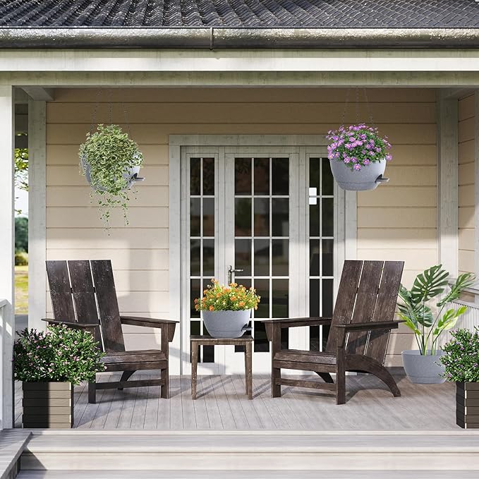 12 Inch Hanging Baskets 2 PC with Chains, Self-Watering Hanging Planters for Indoor Outdoor Plants, Plastic Hanging Flower Pots,Speckled Grey