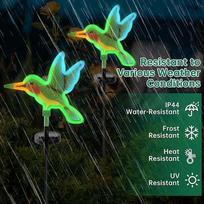 Hummingbird Solar Garden Decor,Hummingbird Outdoor Solar Lights,LED Hummingbirds Light Outside,Solar Garden Lights, Outdoor Decorations for Yard and Patio Pathway Lawn (2 Pack)