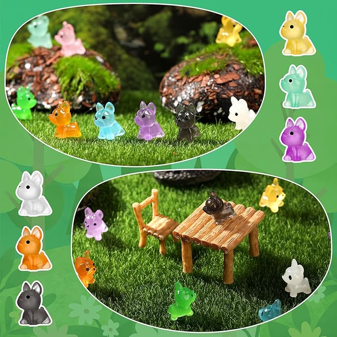 90 Pcs Luminous Mini Resin Dogs, Miniature Dog Figurines, Cute Small Dog Figures, Mini Dog Figurines Statues Glow in The Dark Crafts Cake Decor Tiny Home for Micro Landscape Dollhouse Garden