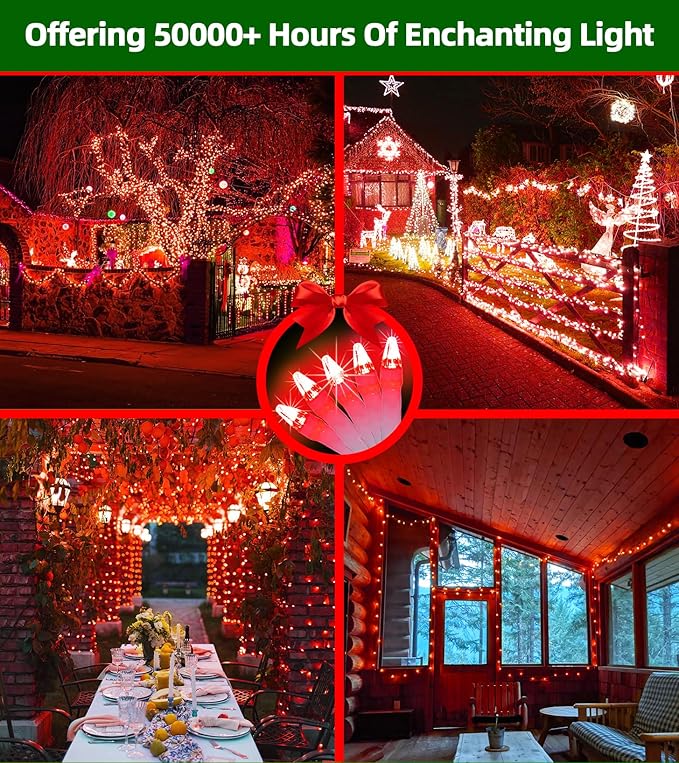 1500 LED Chrstmas String Lights, 492FT Super Long Christmas Lights with 8 Modes, Christmas Tree Lights with Timer Memory for Indoor Outdoor Tree Fence Garden Xmas Wedding Party Decor Red