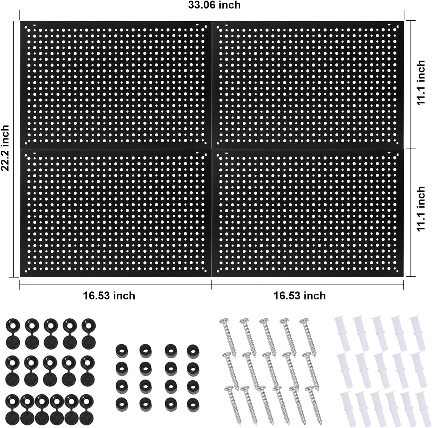 4 Pack Heavy Duty Steel Pegboard Garage Organization Panels,Universal 1/8 and 1/4 Pegboard Accessories,Suitable for Tool Storage,Garage Storage etc. (Black, 16X10.5)