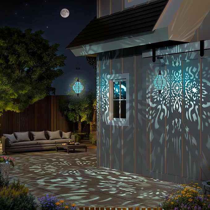 Hanging Solar Lights Outdoor Garden Decor Solar Lantern Waterproof Plastic Moroccan Outdoor Decorations for Patio Pathway Yard Backyard Garden Decorative (2, Black)