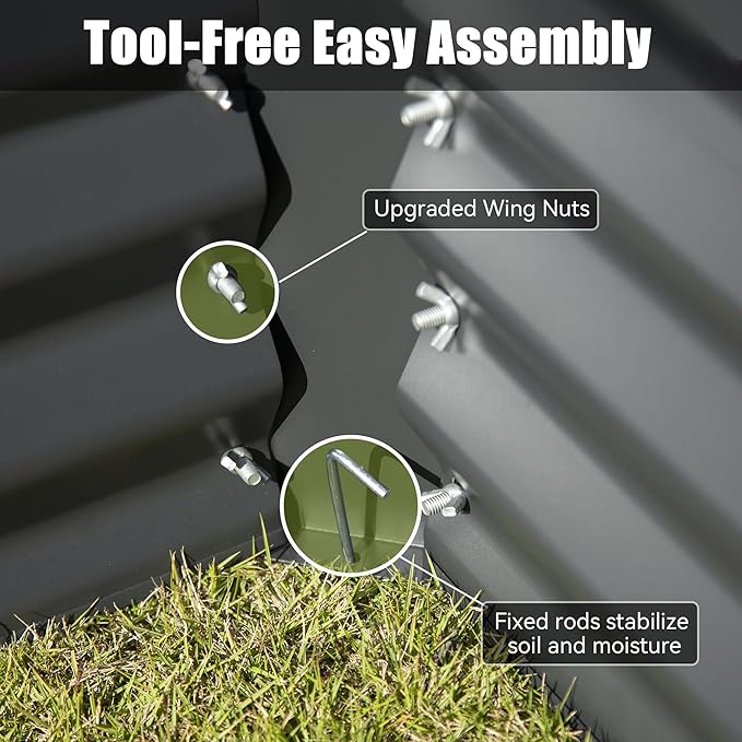 Domi Galvanized Raised Garden Bed, Outdoor Planter Garden Boxes Large Metal Planter Box for Gardening Vegetables Fruits Flowers, Dark Grey (6x3x2ft)