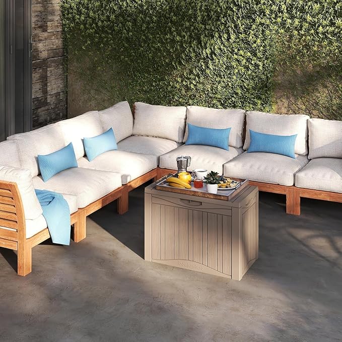 50 Gallon Lockable Resin Deck Box, Waterproof & UV-Resistant Outdoor Storage Box for Outdoor Cushion Storage, Garden Tools & Pool Accessories Storage, Gray