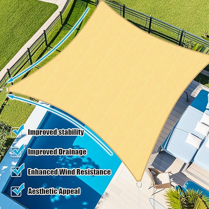 Amagenix Sun Shade Sail 5X9 Curved Edge Outdoor Shade Canopy Sand Breathable 95% UV Block Shade Cloth for Patio Garden Backyard (We Make Custom Size)