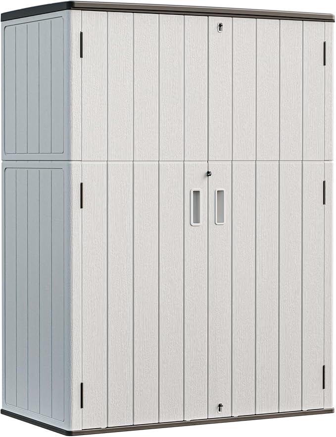 HOMSPARK Outdoor Storage Shed Weather Resistance, Patio Storage Cabinet Lockable Resin Tool Shed for Storage of Bike, Trash Cans, Garden Tools (Light Gray, 66 Cu.ft)