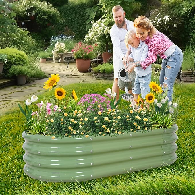 1MORE Galvanized Raised Garden Bed- Planter Garden Boxes Outdoor, Raised Beds for Gardening, 4x2x1ft Metal Garden Bed Kit for Vegetables Flower, Planter Raised Beds with Tools.Green-2pack