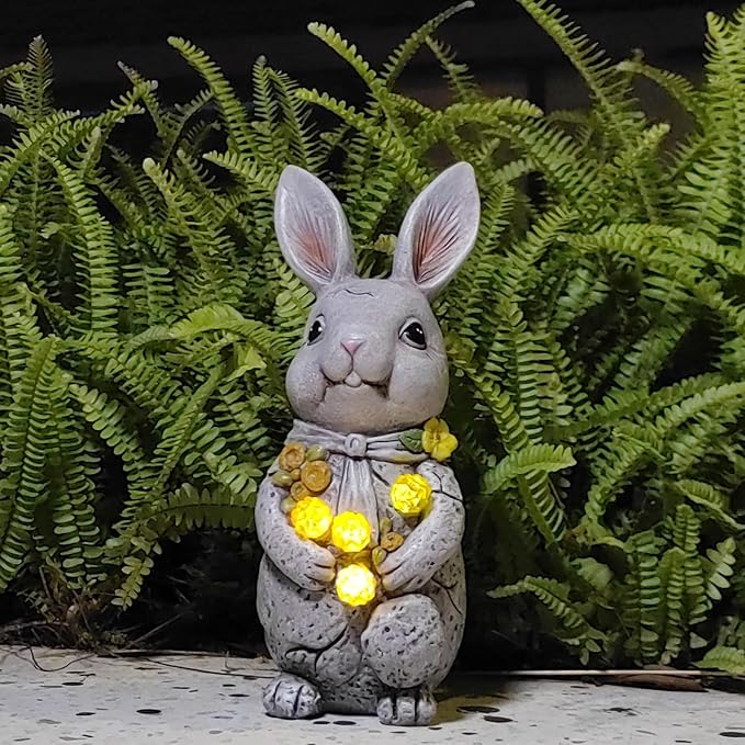 Easter Bunny Statue with Glowing Decorative Solar Ball - Home and Garden Rabbit Decor Solar Garden Outdoor Statue for Patio and Garden Easter Gifts,Figurine Light Gifts for Bunny Lovers and Friends