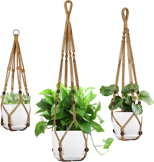 3 Pack Macrame Plant Hanger - 35"/29"/23" Different Sizes, Hanging Planter Basket Flower Pot Holder for Indoor Outdoor, Boho Home Decor, Brown (POTS NOT Included)