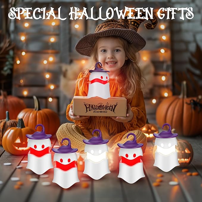 EverBrite 3-Pack Halloween Hanging Ghost Lights, Collapsible Ghost Camping Lantern, Two Color Changing, Indoor/Outdoor Halloween Spooky Party Decorations, Battery Included