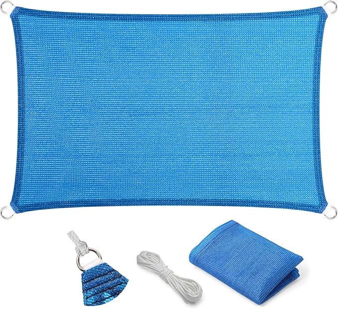 Eden's Decor Straight Flat-Edged Sun Shade Sail Rectangular 14' x 15' Blue UV-Blocking Outdoor Canopy Fabric Cloth Awning for Pergola Patio Garden Backyard Custom Size