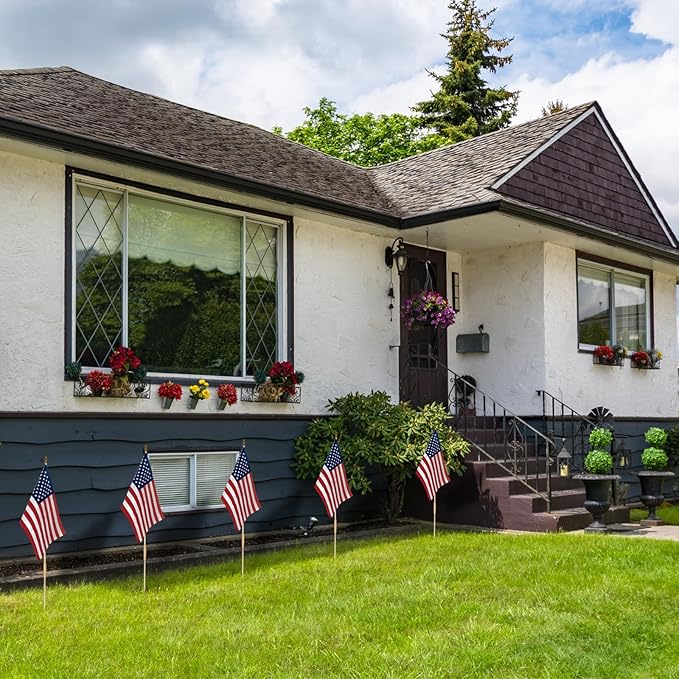 12 Pack 12x18 Inch American Flags for Outside, US Flags with Kid-Safe Spear Top ,American Flags on Stick, Patriotic Decorations,Perfect for Flag Day, Memorial Day, Independence Day Patriotic Holiday Yard Garden Flags