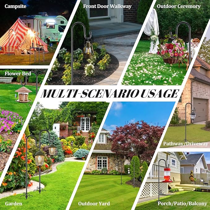 Hummingbird Feeder Pole for Outdoors - Heavy Duty Bird Feeder Stand with Adjustable Stake,62"Rustproof Shepards Poles with Hangers Holder for Birdfeeder,Wind Chimes,Lanterns,Wreaths,Black