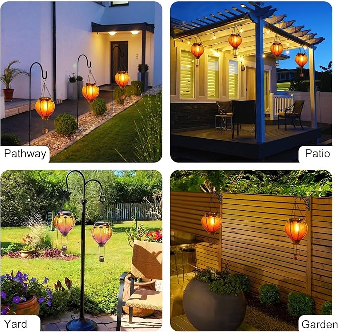 Hot Air Balloon Solar Lantern with Flickering Flame Hanging Solar Lights Outdoor Waterproof Lanterns for Garden Patio Yard Party Decoration