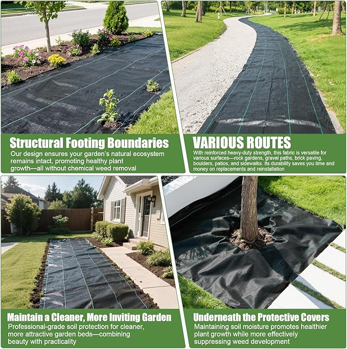 3FTx50FT Weed Barrier Fabric Heavy Duty, Gardening Landscape Fabric Cover Mat, Durable Weed Control Fabric for Garden Bed Cover, Landscaping, Commercial Driveway, Underlayment Use (3x50FT-3.2OZ)