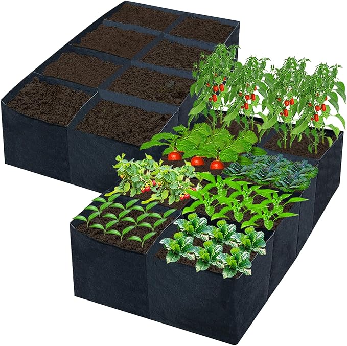 2 Pack 6x3x1ft Fabric Raised Garden Beds,128 Gallon 8 Grids Rectangle Plant Grow Bags,Durable Outdoor Gardening Planting Container Planter Pot for Growing Herbs Flowers Vegetables Potatoes Chillies