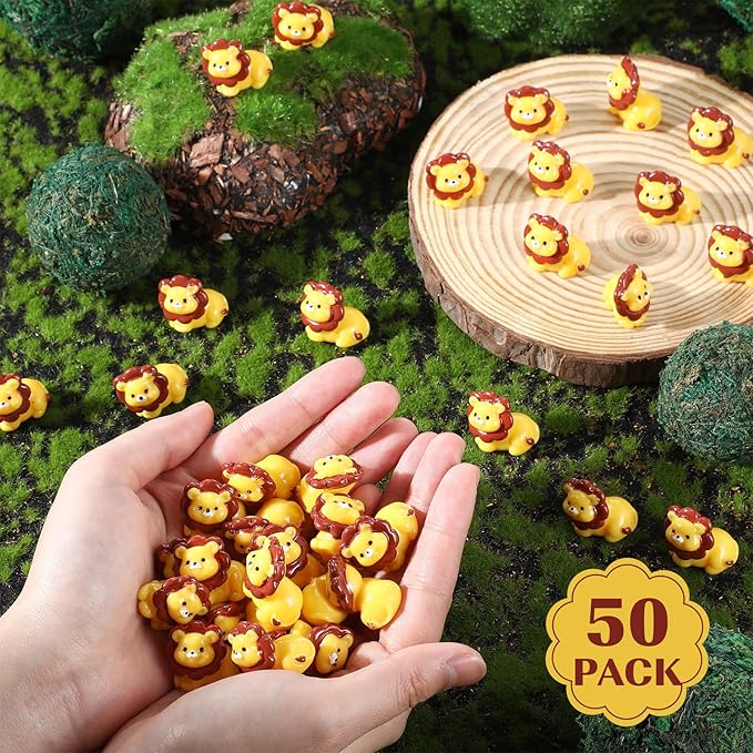 50 Pcs Mini Resin Lion Miniature Lion Figurines Bulk Adorable Garden Accessories for Micro Landscape Ornaments Home Decor Bookcase Living Room Scenes Kit