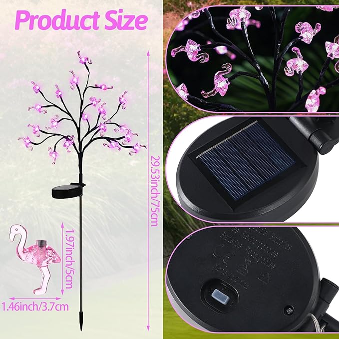 6 Pcs Pink Flamingos Yard Decoration Solar Flamingo Stake Lights Outdoor LED Yard Decorations for Pathway Lawn Patio Walkway Christmas, 29.5" Height