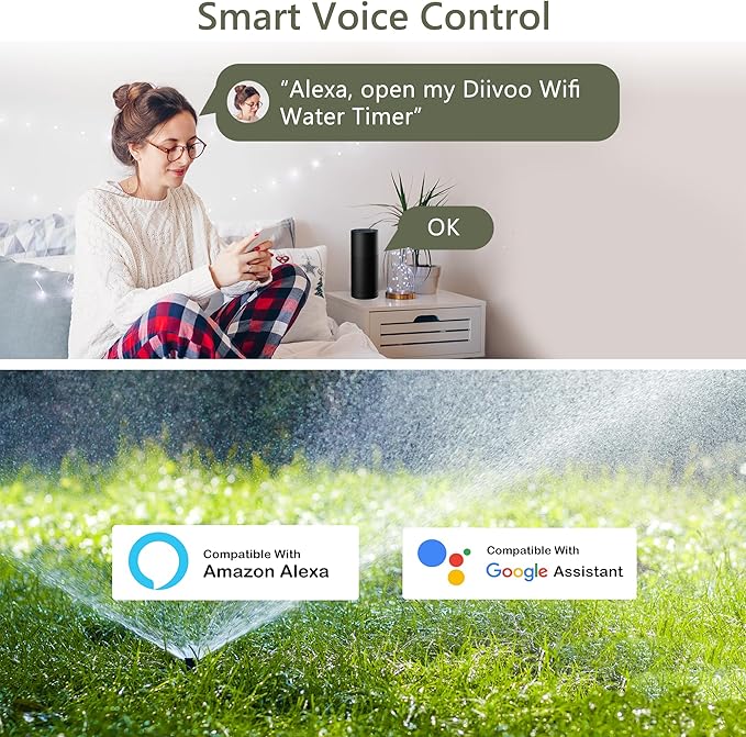 Diivoo Smart Water Timer 3 Zone, WiFi Sprinkler Hose Timer Compatible with Alexa and Google, Remote Control Irrigation Timer, Automatic Manual Watering, Rain Delay, for Garden, Lawns and Yards