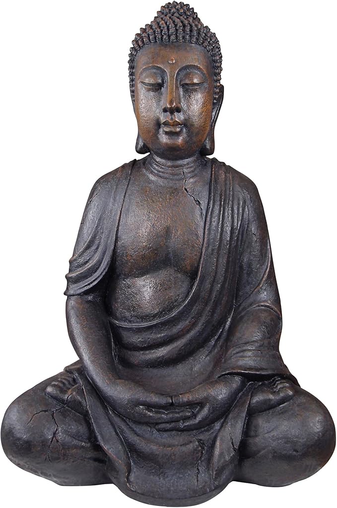 Design Toscano Meditative Asian Decor Grand Temple Indoor/Outdoor Garden Statue, Large, 40 inches tall, Cast Stone Resin, Dark Stone Finish