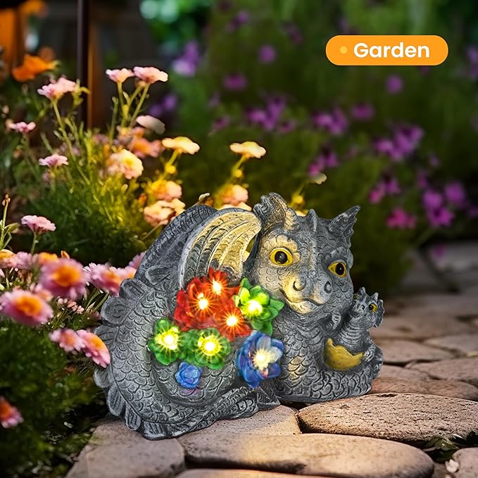 GIGALUMI Solar Garden Statues Dragon Statue Figurine Lights for Outside, Garden Decor Yard Decorations Outdoor for Mom, Women Housewarming Birthday Gifts
