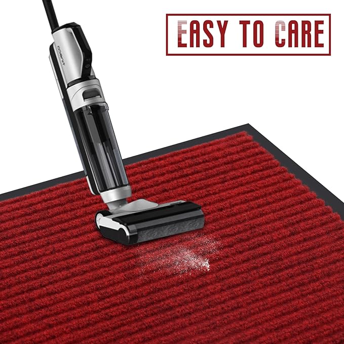 fani Heavy Duty Large Outdoor Indoor Entrance Black Doormat Waterproof Low Profile Entrance Rug Front Door Mat Patio Anti-Skid Rubber Back, 35x72 inch (Red)