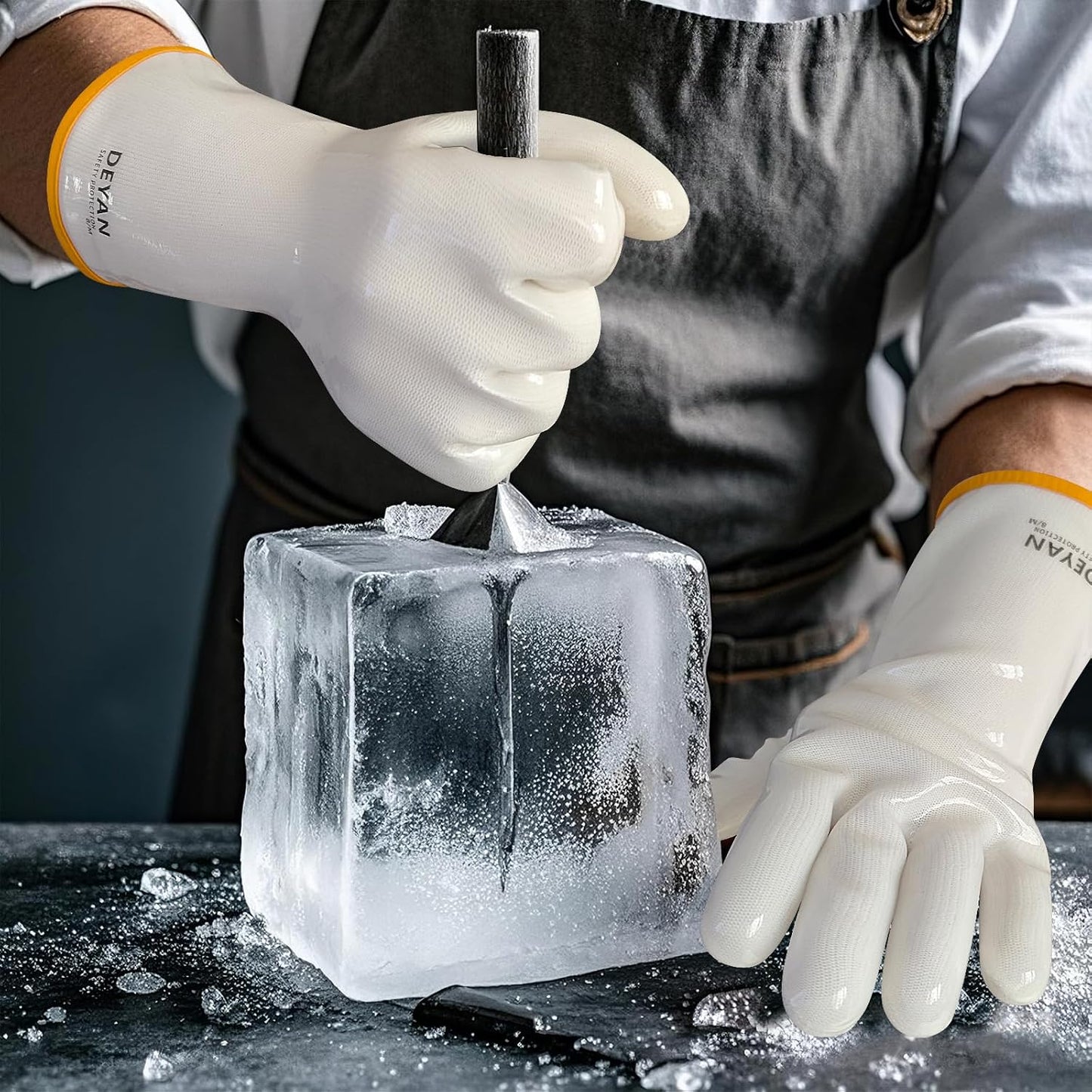 DEYAN Silicone BBQ & Oven Gloves - Food Grade, Heat Resistant Waterproof & Oil Proof Gloves for Grilling, Baking, Frying, Cooking - Long Sleeve & Non-Slip Grip, 1 Pair (White, 10/XL)