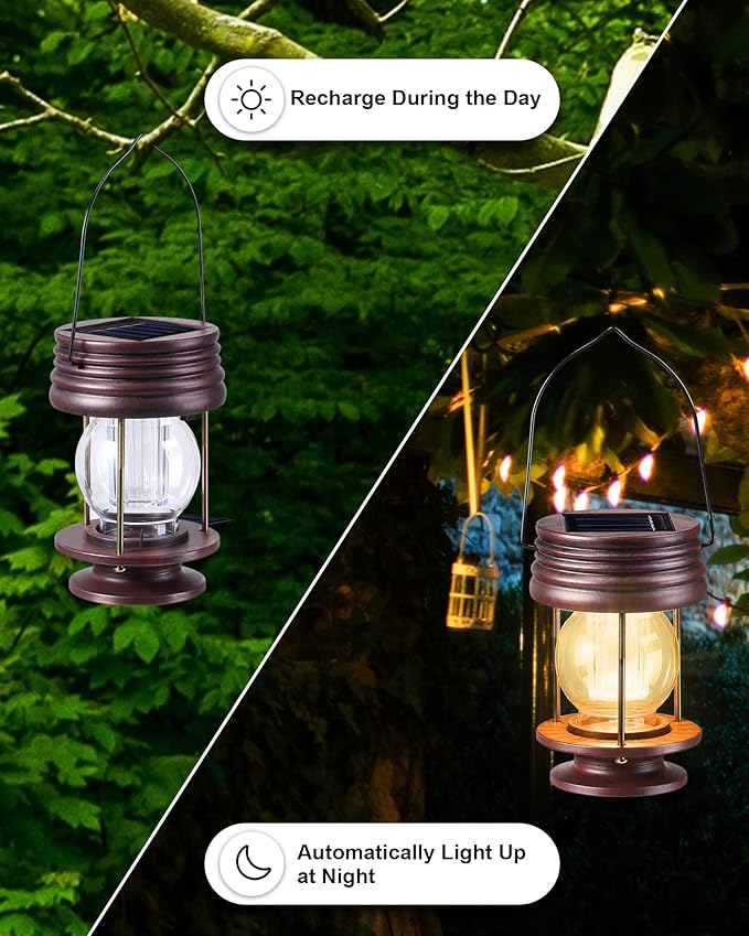 4 Pack Hanging Solar Lanterns Waterproof Lights Powered Led Decorative Landscape Light Table Lamp with Design for Patio, Garden, Yard, and Pathway Decor, Warm