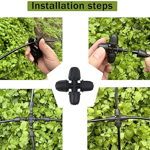 Drip Irrigation Fittings for 1/4 inch Tubing (0.16" ID x 0.28" OD), 20 Pcs Anti-Drop Locked Barbed Reducing 4-Way Coupling for Drip Line Connectors