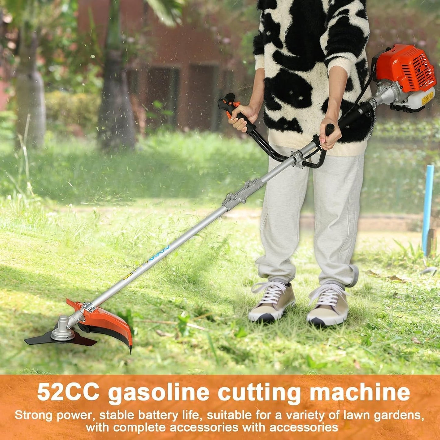 2025 Upgraded Weed Wacker, 52CC Gas Powered Weed Eater, 2 in 1 Gas String Trimmer and Grass Cutter with 3 Teeth Brush Cutter Blade, Lightweight Hedge Trimmer Edger Lawn Tool for Garden Yard