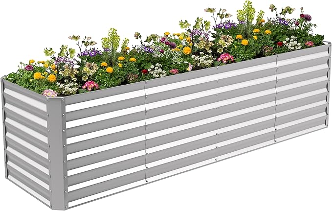 8X2X2ft Galvanized Raised Garden Bed for Gardening,Metal Planter Boxes Outdoor Patio Kit Planting Bed for Vegetables Flowers Herb,Silver