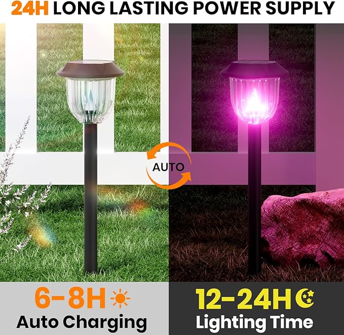 AOSEA 2 Pack Solar Pathway Lights Outdoor Waterproof - Auto RGB Color Changing Solar Lights, IP65, 12H Bright, Durable Plastic - Perfect for Garden & Walkway