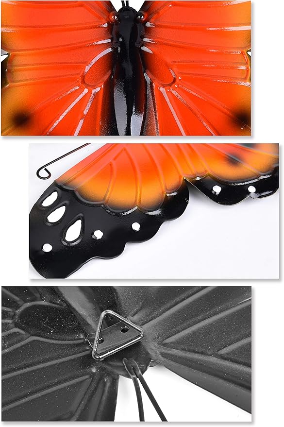 EASICUTI Metal Butterfly Wall Decor Butterfly Wall Art Hanging Sculpture For Indoor Outdoor Home Bathroom Living Room Bedroom Or Porch Patio Fence Orange Red Blue Set Of 3