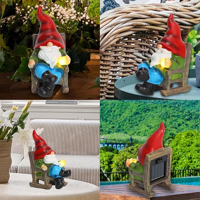 Garden Gnome Statue Solar Light Miniature Gnome Outdoor Decor Gnome Figurine for Outdoor Indoor Home Lawn Yard Balcony Porch Patio Housewarming Gift for Women Mom Grandma 3.54"x2.36"x4.72"