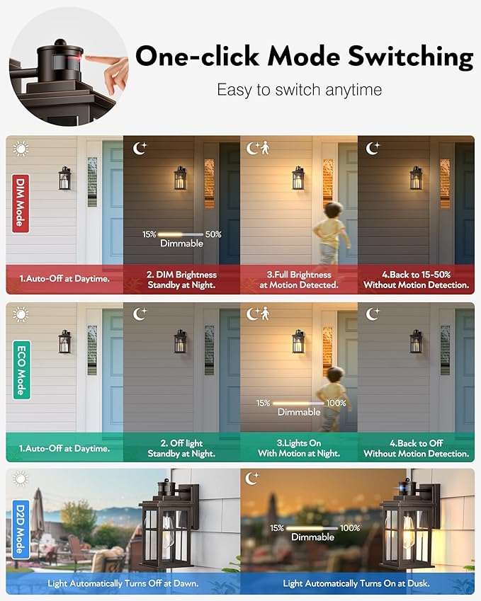 Distance-Adjustable Outside Lights for House, 2-Pack Oil Rubbed Bronze Porch Light, Waterproof Dusk to Dawn Exterior Lighting Fixtures Sconce, Anti-Rust Outdoor Lanterns for Porch, Garage