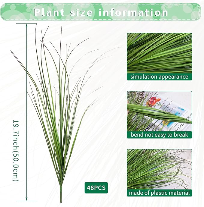 48Pcs Artificial Grass Plants Faux Shrubs Wheat Grass Fake Tall Grass Plants for Outdoor Decor Greenery Stems Weed for Room Indoor Home Decor（Green Red Tail