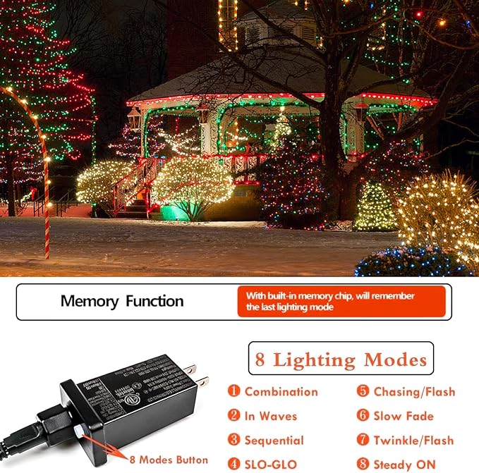 2 Pack Christmas String Lights Indoor Outdoor, Super Bright 66FT 200 LED String Lights Waterproof, Twinkle Xmas Lights with Timer for Christmas Tree Decorations (Red and Green)