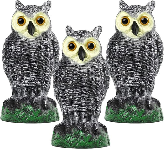 Galashield Owl Decoy | Plastic Owls to Scare Birds Away | Owl Statue for Garden & Outdoors - Pack of 3