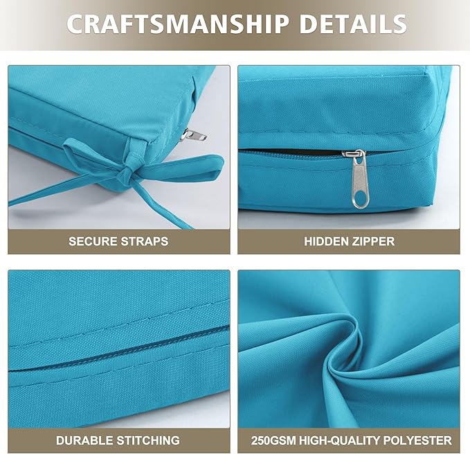 24x24 Inch Outdoor Cushions for Patio Furniture, Waterproof Outdoor Chair Cushions w/Fade-Resistant, Removable & Machine-Washable Covers, Deep Seat Sofa/Couch Pad Replacement – Set of 4, Teal